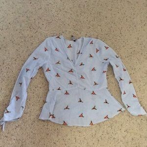 Influence Rushed front Peplum Embroidered top